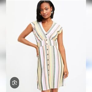 Loft Striped Button Front Flare Dress